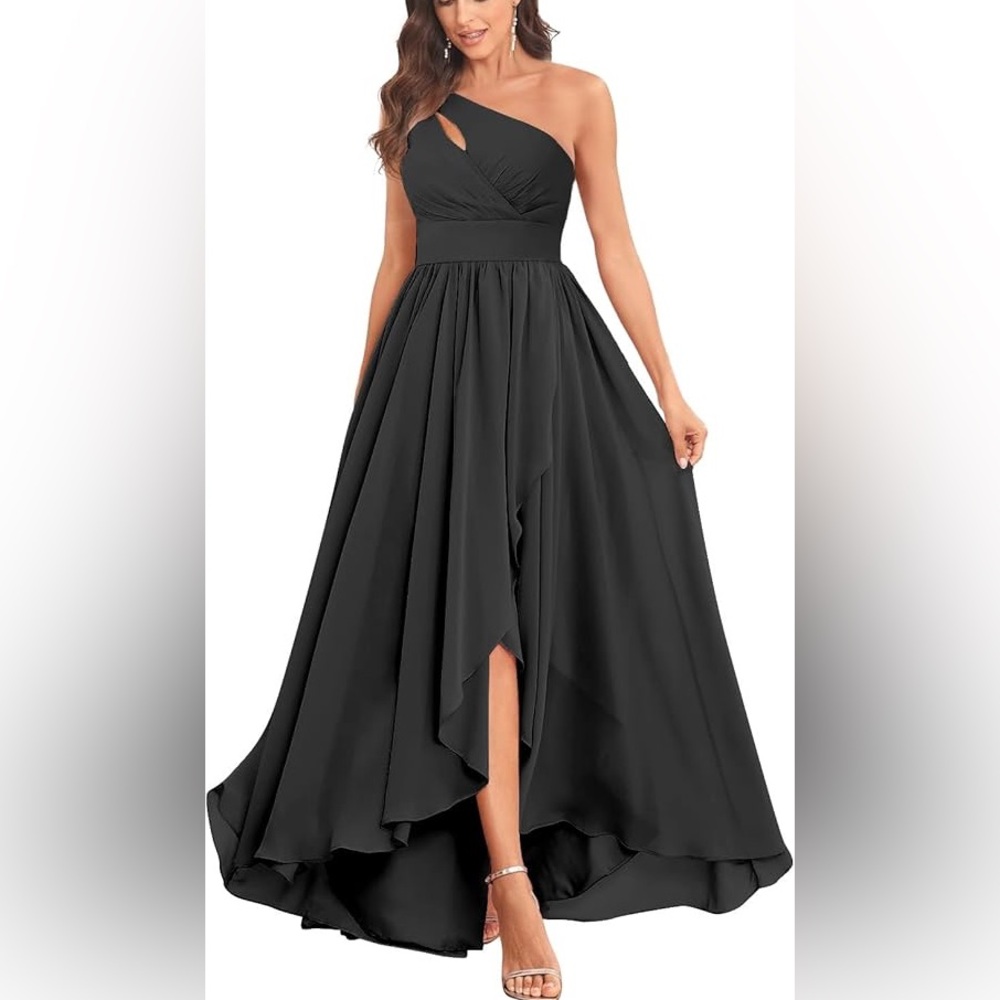 Plus size One Shoulder Ruffles Slit Maxi Chiffon Wedding Gown Prom Dress Sz23-24